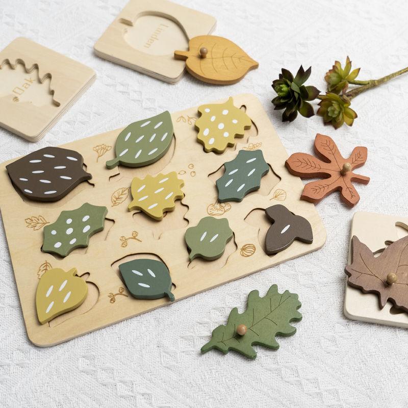 Montessori Children Early Education Infant1-2Year-Old Educational Three-Dimensional Wooden Leaf Puzzle Boys and Girls Grab Board