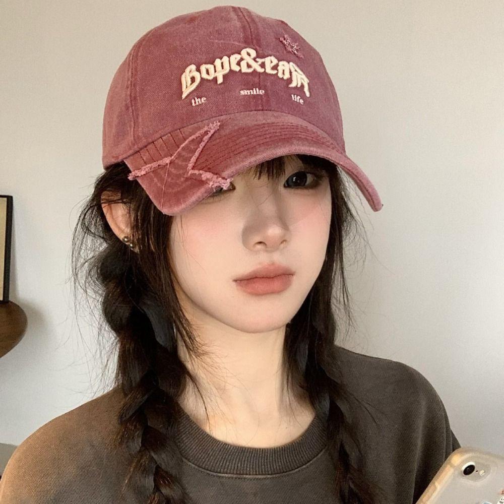 Embroidered Letter Baseball Hat Sunscreen Star Peaked Cap Washed Denim Baseball Cap Male/Female