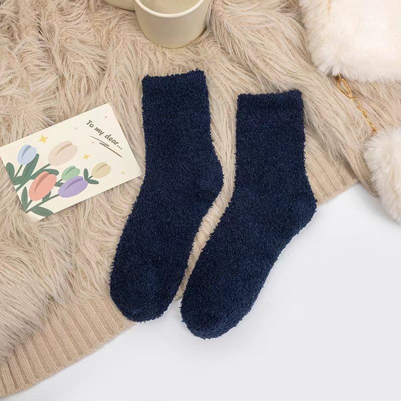 Носки ярких цветов, теплые носки, плюшевые носки, женские носки до середины икры из кораллового флиса, женские носки