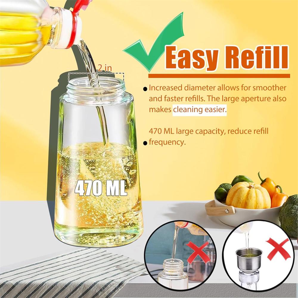 16oz470ML Стеклянный дозатор масла с автоматической откидной крышкой 2 в 1 Кухонная бутылка Кулинарный распылитель Герметичная конструкция Бутылка-распылитель для масла