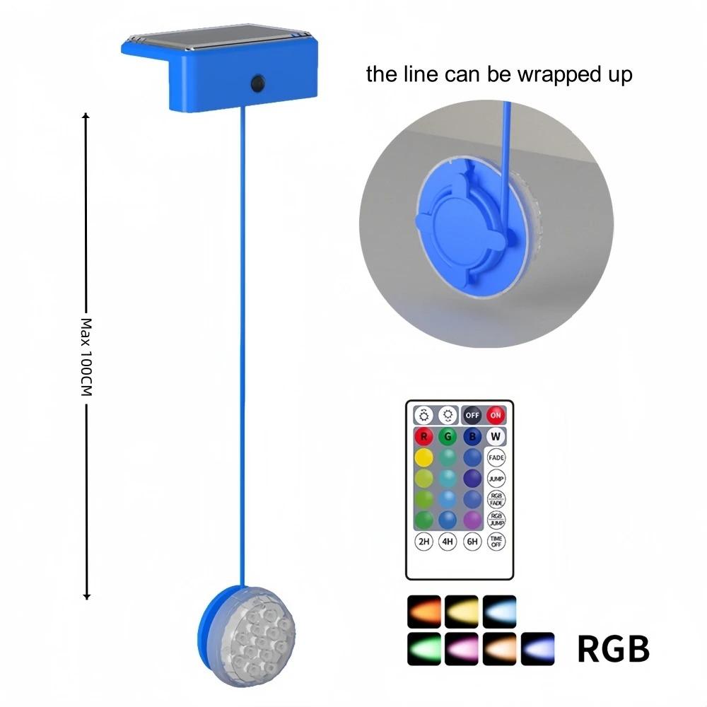 Solar RGB Swimming Pool Underwater Lights IP68 Waterproof Lighting Remote Control Brightness Levels Timer for Pond Pool Lights