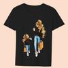 Women's Clothing Black T-shirt Casual Top Mom Family Print Series Round Neck Ladies Slim Commuter Short Sleeve Soft Ladies Top