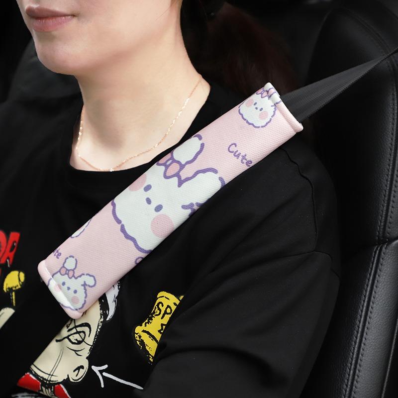 Cartoon Bunny Ice Silk Car Seat Belt Shoulder Pad Cover Anti Chafe Car Accessory