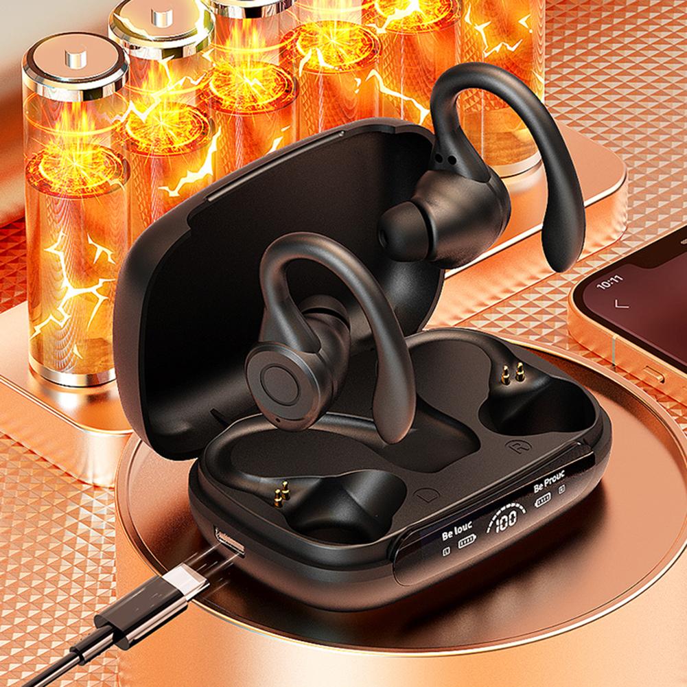 1/2Pcs Wireless Headset Ear Hook Waterproof HIFI Stereo Headphones Bluetooth 5.3 Noise Reduction Power Display Sports Earbuds