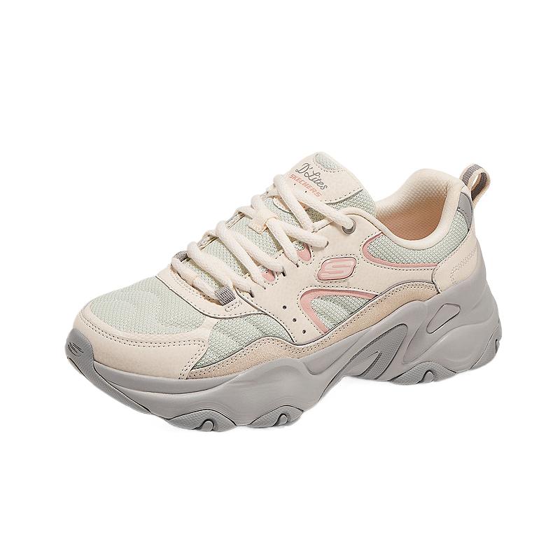 Skechers DLites Сетка Замша Синтетическая кожа Color Block На шнуровке Дышащие Низкие Папины кроссовки Женские кроссовки 150830-LGPK