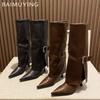 Pointed Toe Women High Boots High Heels Shoes Leather Woman 2025 Trend Winter Gladiator Sexy Knee High Chelsea Botas De Mujer