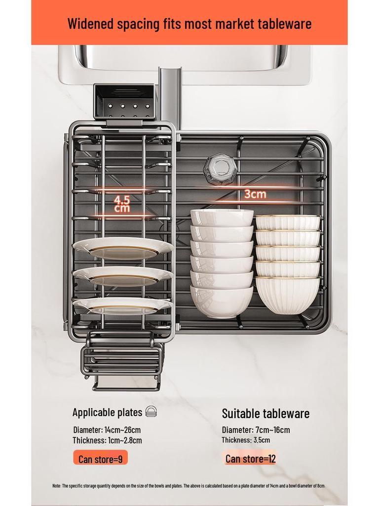 Stainless Steel Kitchen Dish Rack with Plate, Bowl, and Chopstick Holder