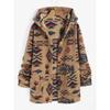 Women's Hooded Aztec Print Geometric Style Pockets Long Tribal Geo Aztec Printed Fluffy Coat for Winter