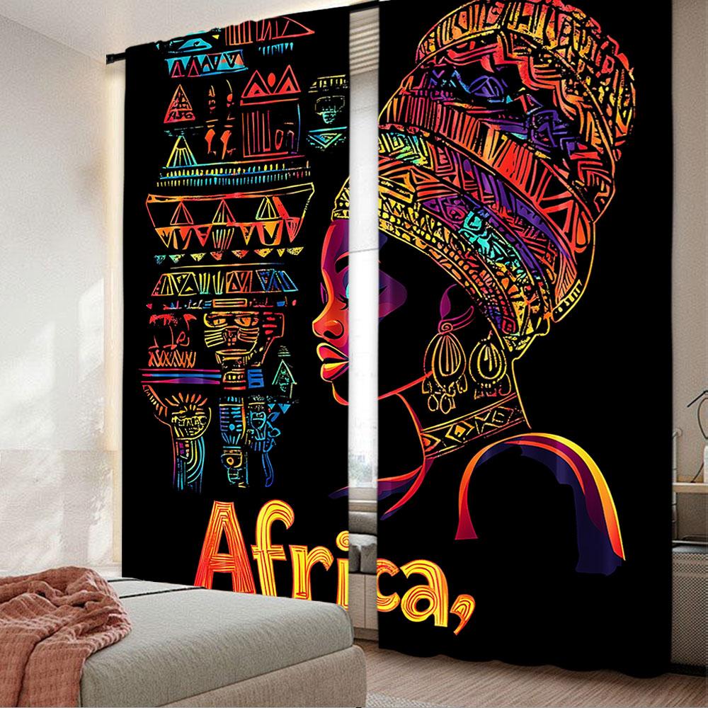 2Pcs Black African Curtain Mysterious African American Woman Curtain Suitable For Living Room Bedroom Kitchen And Bathroom