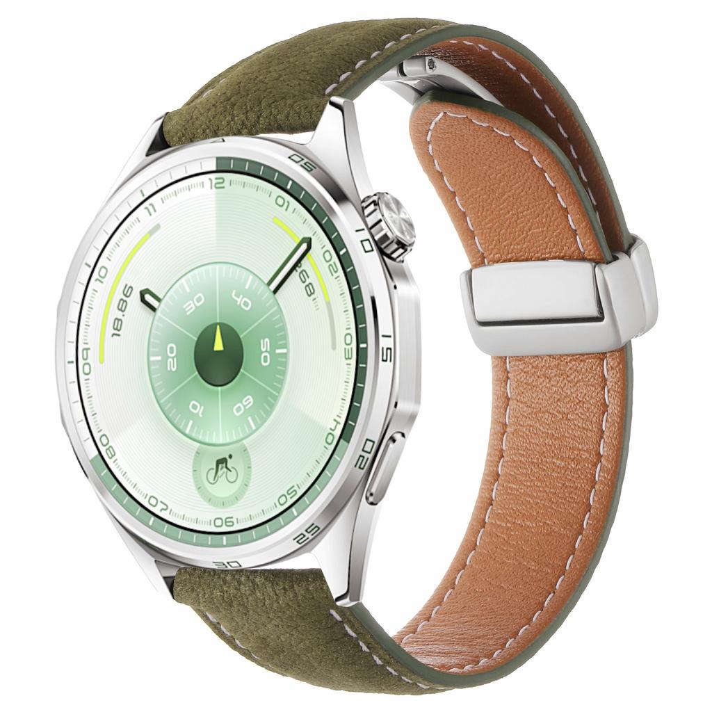 22-мм Магнитный Застежка Ремешок для Часов Huawei Watch GT 6/5/5 Pro/4 46мм Масляная Вощеная Текстура Личи Натуральная Кожаный Ремешок