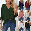 Women's Solid Color Fashion V-Neck Pullover Long Sleeve Wrap Sleeve Casual Top