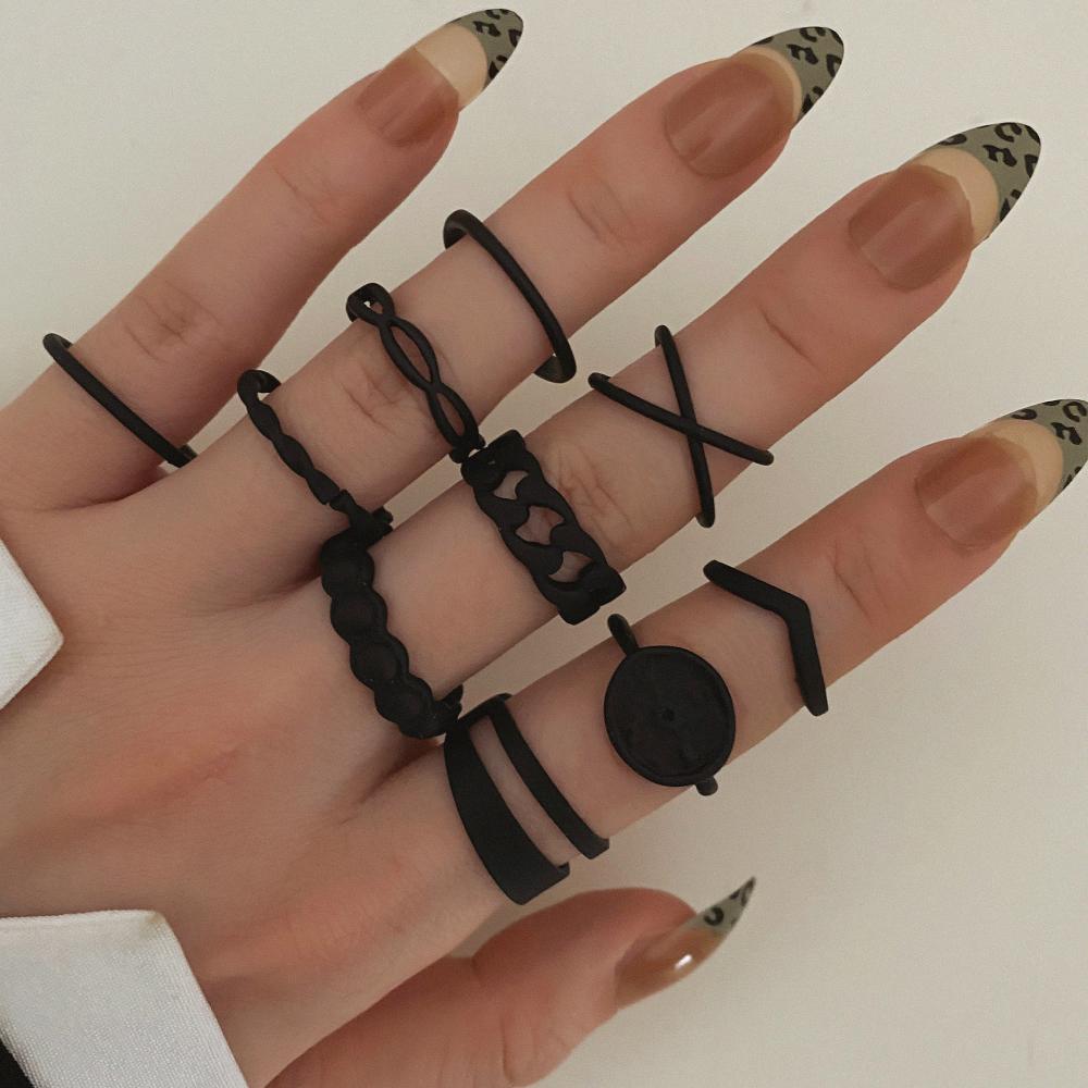 Модное Темпераментное Черное Полое Кольцо Элегантная Линия Ночной Клуб Вечеринка Кольцо Парное Подходящее Кольцо