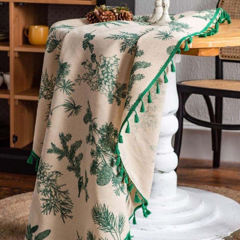 Круглая скатерть 59 дюймов Хлопковая скатерть Декоративное покрытие для стола для кухни Обеденного стола Банкетов Вечеринок и Кемпинга