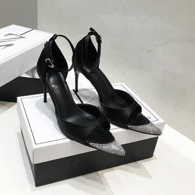 Сексуальные остроносые босоножки-стилетто женские новые со стразами, полые, сексуальные с открытым носком, атласные туфли на высоком каблуке женские