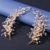 Silver Alloy Leaf Handmade Pearl Hairpin, Bridal Branch Crystal Headband