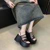 2024 Silver Wedge Sandals Women Platform Shoes Black Belt High Heels Gladiator Chunky Heeled Sandals Summer Wedges Zapatos De Mujer