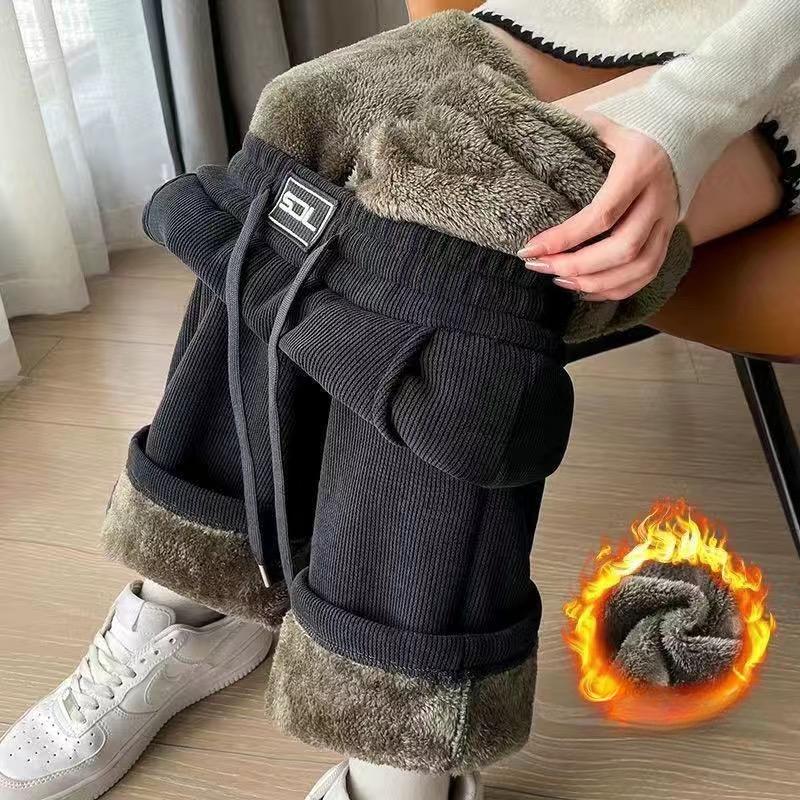 Winter Wide Leg Pants Women Autumn Plush Pants Women Extra Thick Lamb Fleece Warm Straight Korean Pants Joggers Women