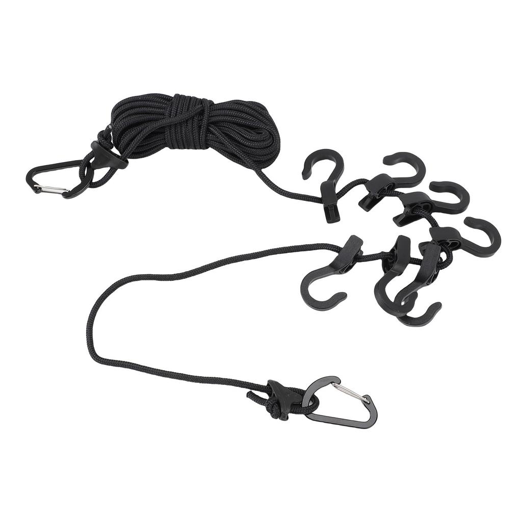 Portable Travel Clothesline 16.4ft Length Clothes Drying Rope Windproof 5m Clothesline with Hooks for Outdoor Camping