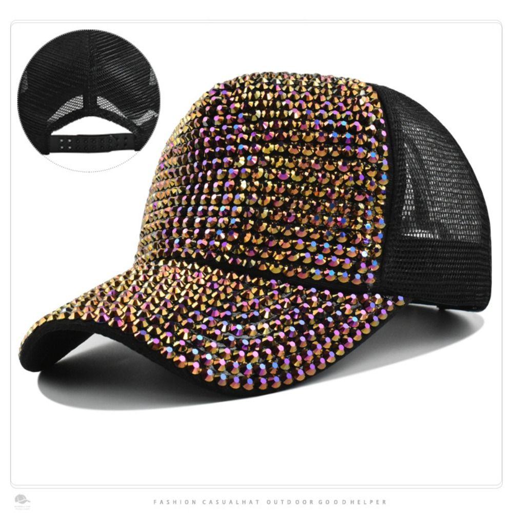Adjustable Shiny Mesh Cap Cotton Baseball Hats Fashion Rhinestones Baseball Caps For Women Girls