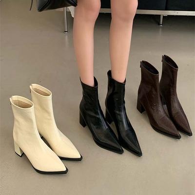 Французский темперамент в стиле Хепберн, короткие ботильоны на высоком каблуке, маленькие новые короткие ботинки Мартин 2025 года, толстый каблук, остроносые тонкие ботинки