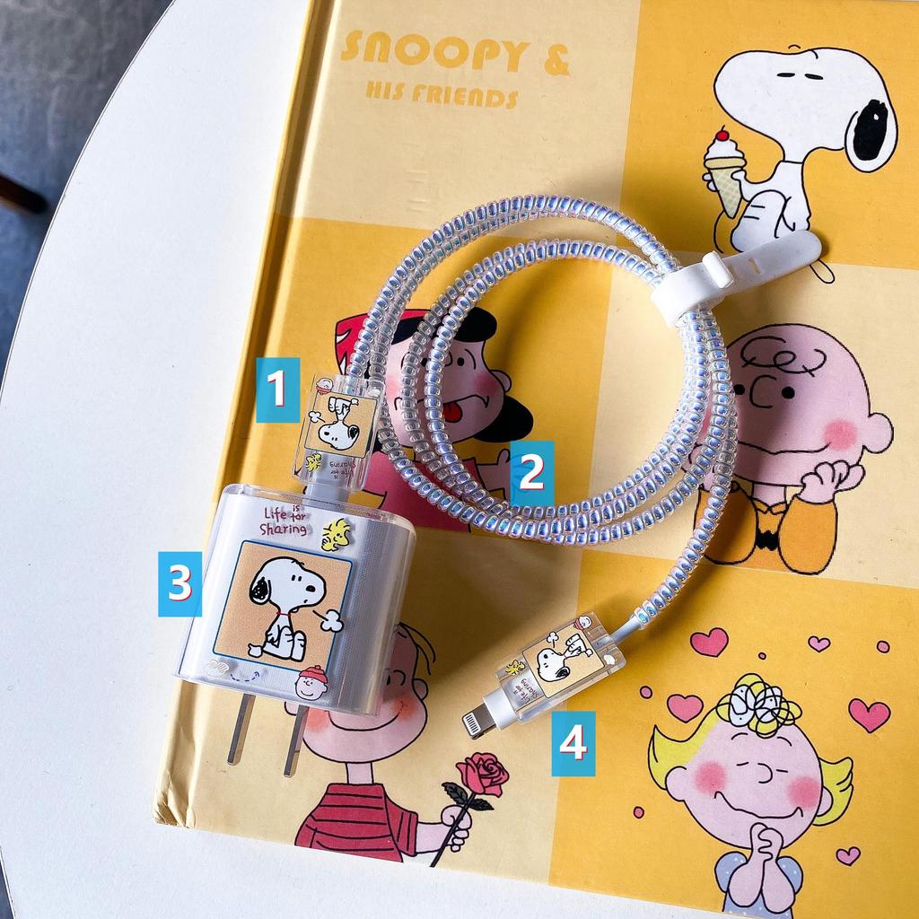 Комплект защиты кабеля данных Apple: Зарядная головка 20 Вт, прозрачный мультяшный дизайн, набор из 4 предметов