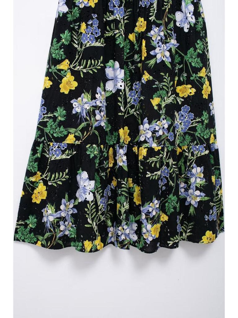 Summer Floral Print Midi Dress with Spaghetti Straps - European and American Women's Fashion