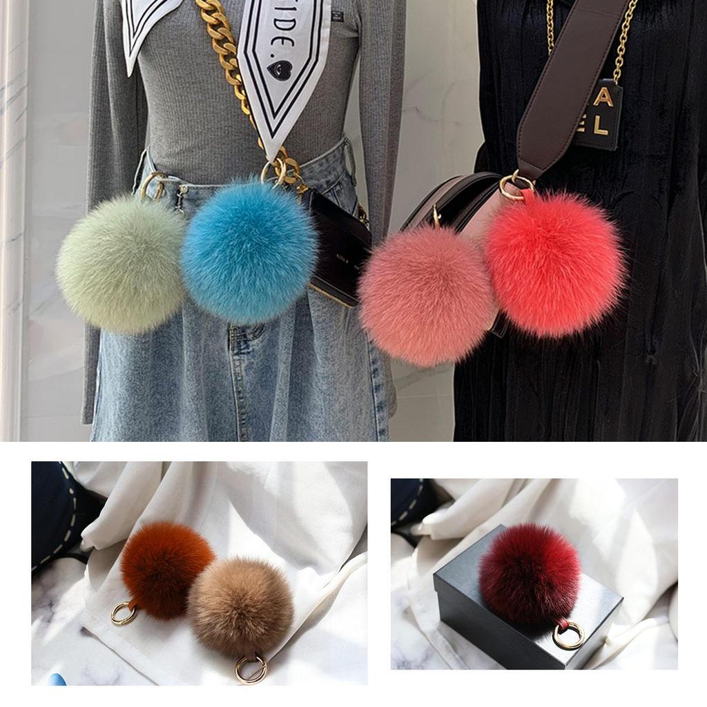 SOMALER Real Fox Raccoon Fur PomPom Keychains Metal Key Ring Recoration for Women Girls
