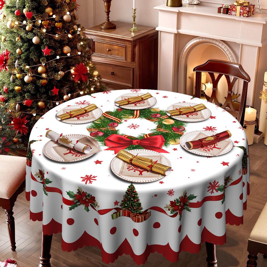 Christmas, Snowflake Christmas Tree Wreath, Red Tablecloth, Waterproof Leave-In, Home Hotel Holiday Decoration Tablecloth