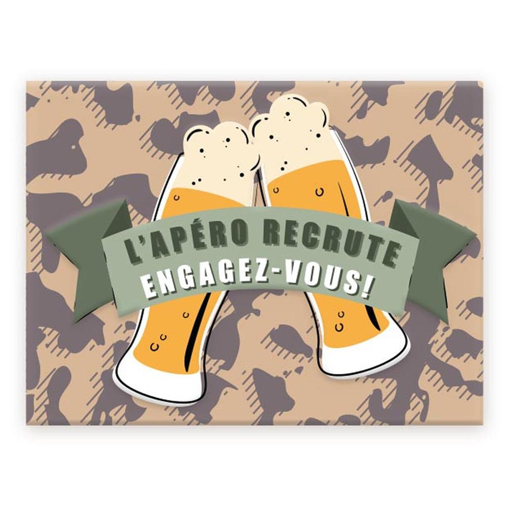 Les Trésors De Lily [A3642] - Ceramic Magnet 'L'Apéro Is Recruiting - Get Involved! ' Beige Khaki - 8x6 Cm