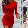 Autumn and Winter New Female Temperament Waist Waist Hooded Dress Bag Hip Skirt Long-sleeved Sweater Dress