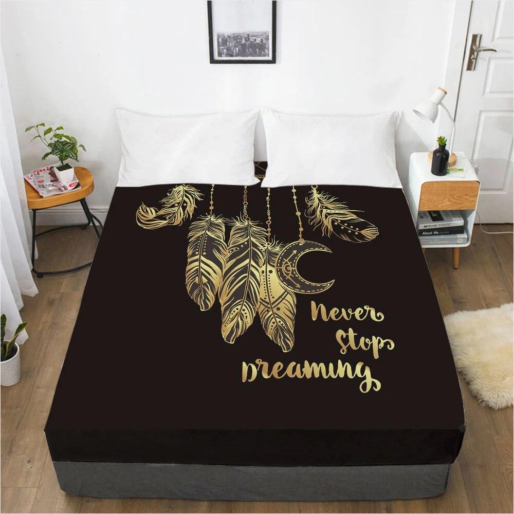 Простыни наматрасник с резинкой, постельное белье, простыня, 90x200, 180x200, 200x220, размер, 3D-печать, черный, золотой
