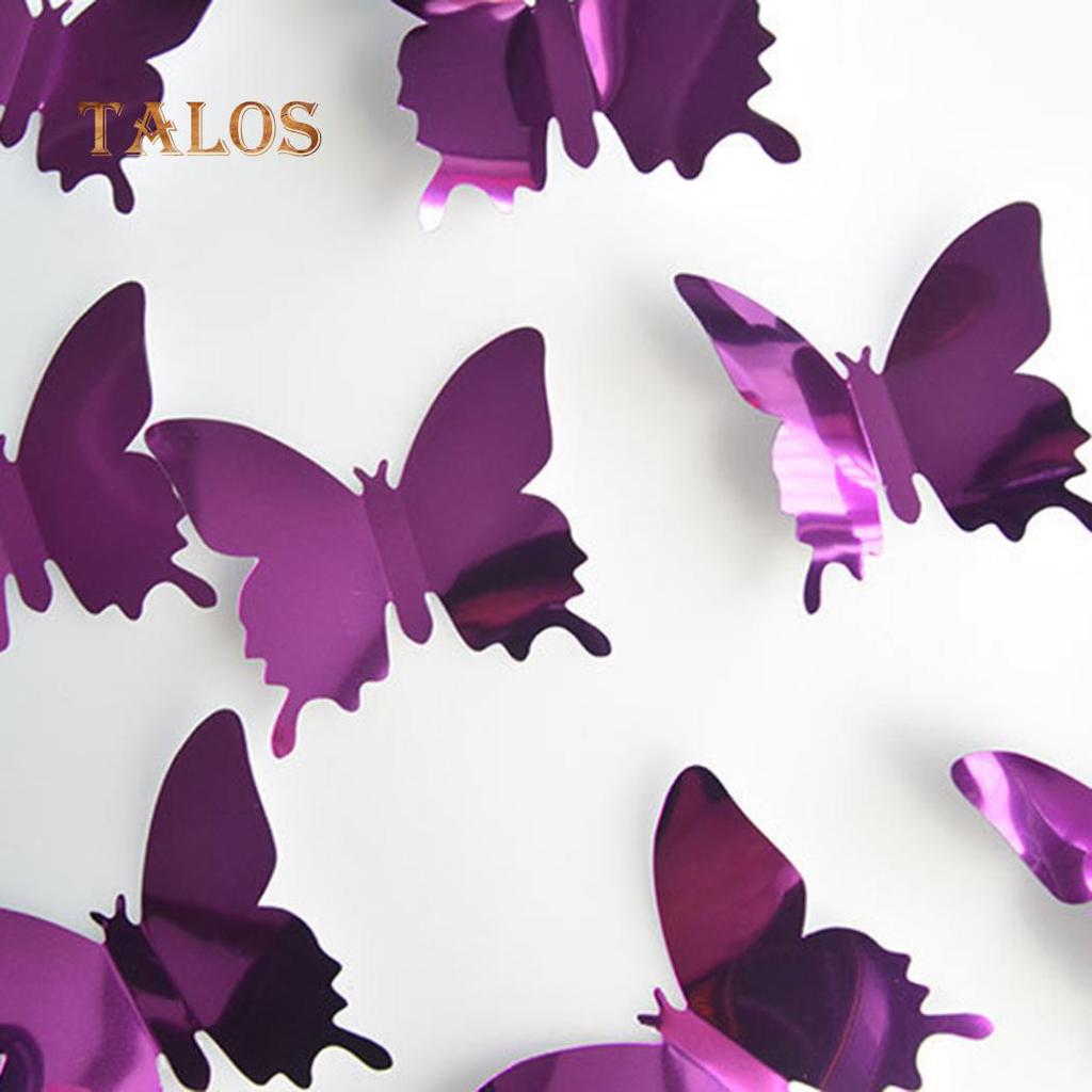 Talos 12Pcs/Set Mirror PVC Butterfly 3D Single Layer Wall Art Sticker Removable Home Decor