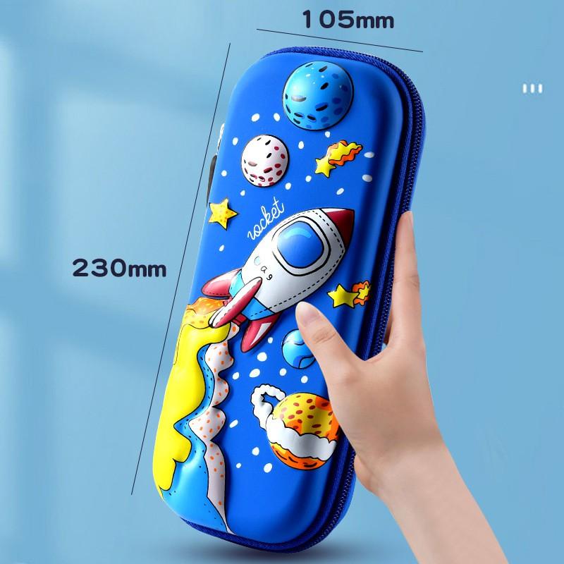3D PU Pencil Case Kids Cartoon Space Rocket Unicorn Dinosaur Design Multi-compartment School Pouch Boys Girls