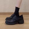 Leather Version~ Thick-soled Non-slip Small Leather Shoes Women's British Style High-end Black Single Shoes Classic Round Head Loafers