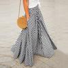 S-5XL Fashion Women High Waist Pleated Maxi Skirts Pockets Plaid Long Dress