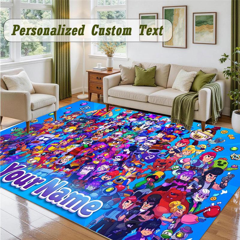 Crystal Velvet Square Rug Custom NameBrawl Stars Pattern Non Slip Home Floor Decor Rug