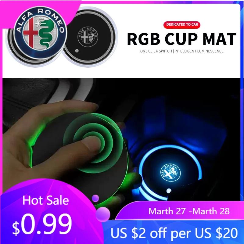 LMRGZ1 For Alfa Romeo 1/2pcs Car Luminous Water Cup Pad LED Atmosphere Light For Alfa Romeo Sportiva Giulia Giulietta 159 156 Stelvio A