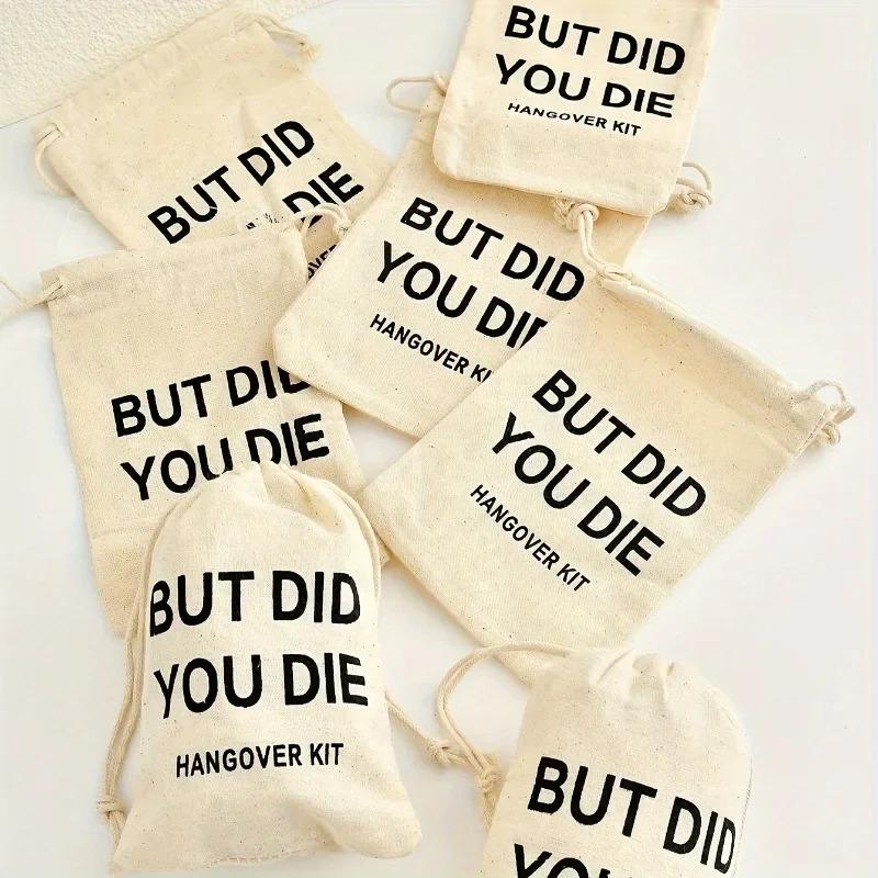 6 Pack Bachelorette Party Hangover Kit Bags Cotton Gift Bags Drawstring Party Favors for Wedding Survival and Bridesmaid Gifts