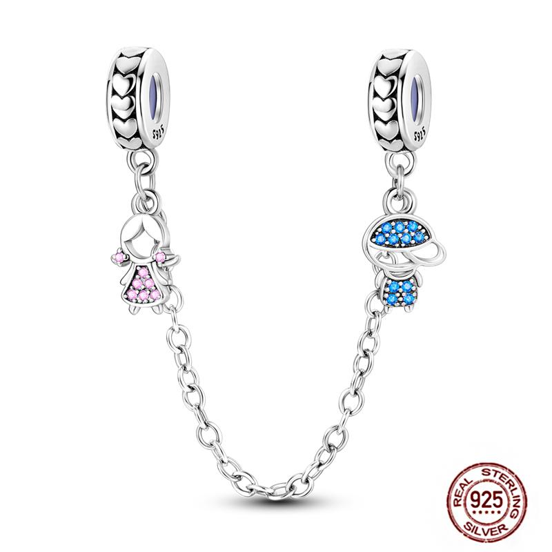 Round 925 Copper Clasp Pave Clip Charms Blue Star Moon Butterfly Slide Safety Chains Spacer Beads Fits Original Bracelet Zircon