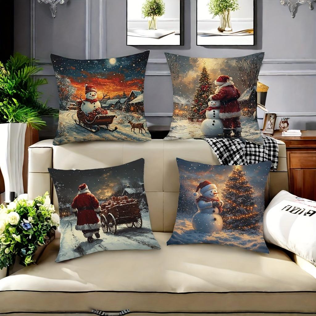 Рождественское украшение наволочка Зимняя снежная сцена Санта-Клаус Снеговик наволочка Чехол для диванной подушки украшение для дома