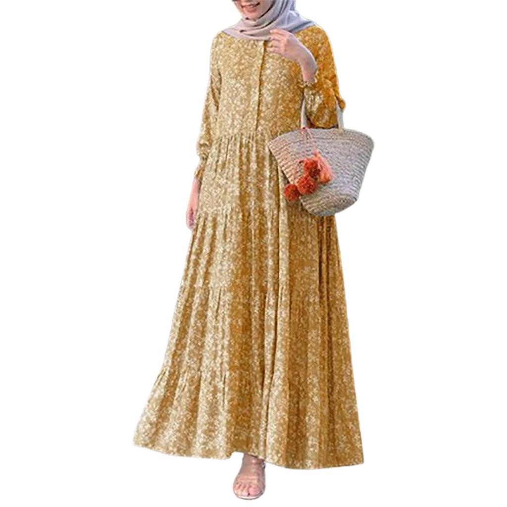 Женские модные повседневные платья с круглым вырезом и длинным рукавом с цветочным принтом