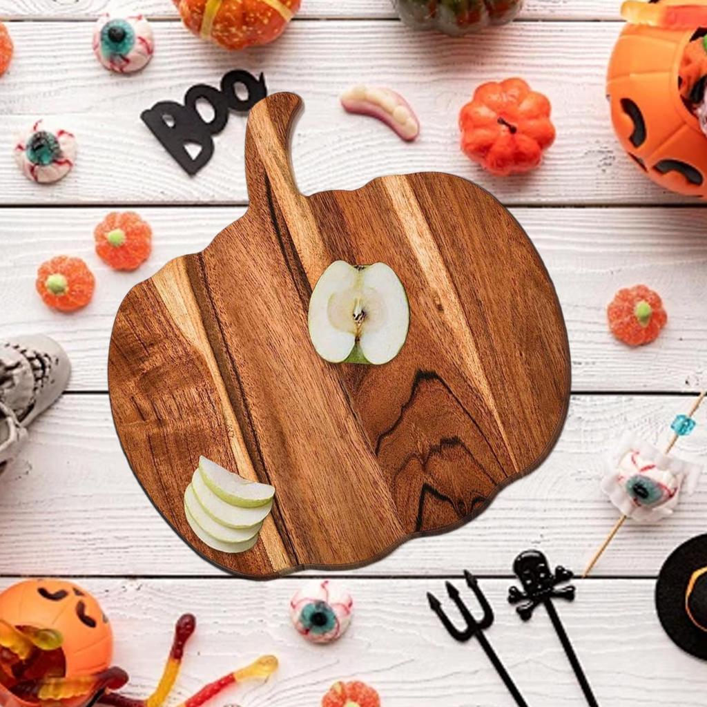 Halloween Wooden Serving Platter Pumpkin Shaped Wood Kitchen Cutting Board With Handle for Chopping Meat, Vegetables