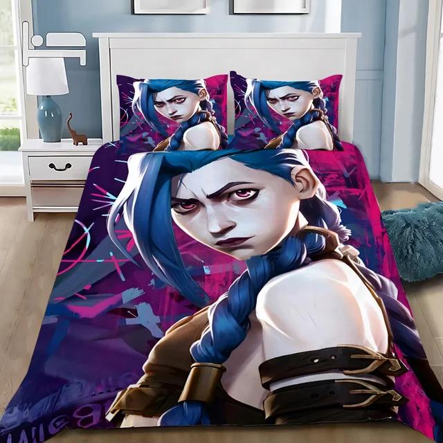 Hot Anime Arcane BeddingSet 3D Print LOL Jinx Adult Boy Girl Bedroom Decoration Duvet Cover Set Single Double Size Bed Linen