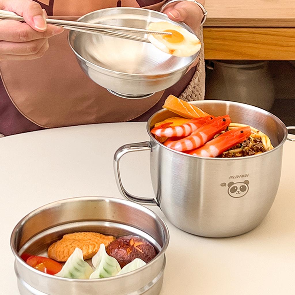 Двухслойный ланч-бокс из нержавеющей стали 304 с крышкой, портативные контейнеры для еды большой емкости, подогреваемая миска для лапши рамэн
