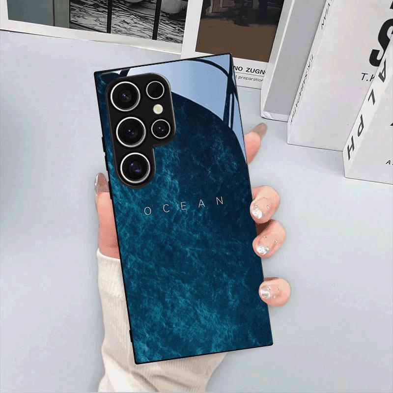 Стеклянный чехол для телефона с узором «Синий океан» Подходит для Samsung Galaxy S26 S25 S24 S23 S22 S20 FE/Ultra/Plus Противоударная задняя крышка