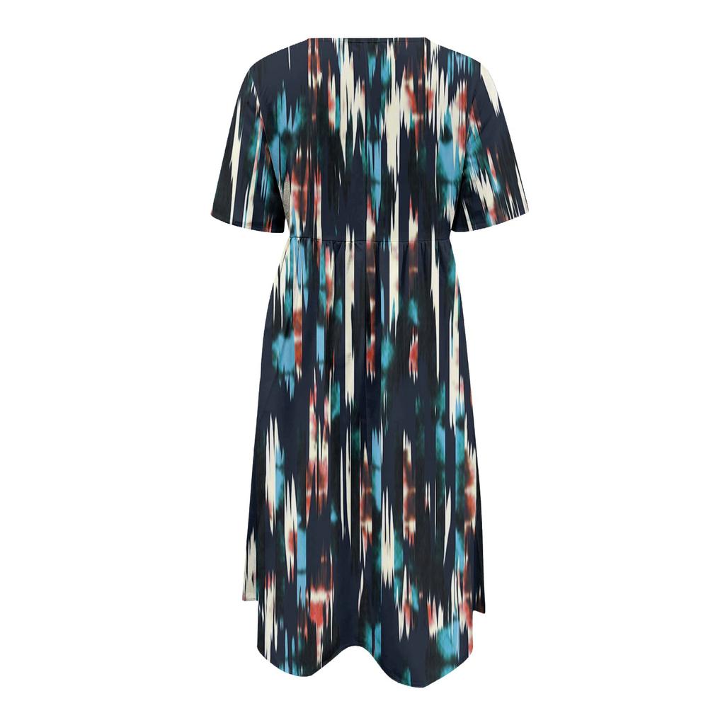 Жен. Повседневные платья Платья с принтами Летние платья С принтами Плиссированные платья-миди с круглым вырезом Классический Классический На открытом воздухе Повседневные С короткими рукавами Свободные платья