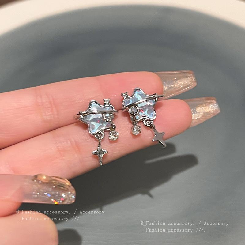 Элегантные корейские серьги с синими звездами для женщин: Модный дизайн в виде пятиконечной звезды с универсальностью