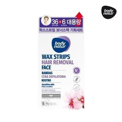 BODY NATUR Средство для удаления волос Восковая полоска для лица Сладкий миндаль Бонусный набор Специальный (36 полосок + 6 салфеток)