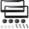 2PCS Matte Black License Plate Frames, Stainless Steel Tag Frame, Car License Plate Protector Holder with Screws Fasteners Caps, Universal Front &