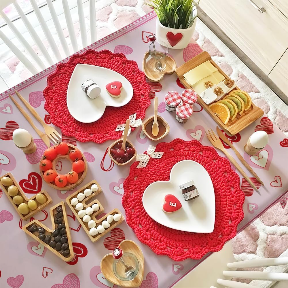 Valentines Tablecloth, 2Pcs Valentines Tablecloth Plastic 54x108 Inch Red Pink Love Heart Table Cloth Valentines Tables Cloth Disposable Rectangle